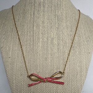 Kate Spade Gold Necklace with Pink Enamel Bow – 28” with 2” Extender
